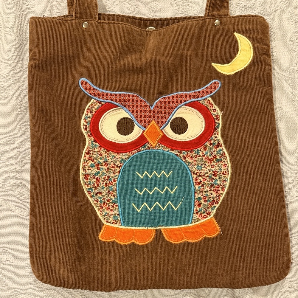 Brown 100% Cotton Owl Shoulder Bag